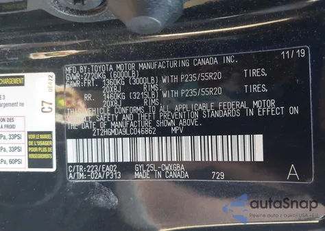 2020 Lexus Rx 450H z USA, uszkodzony, nr VIN 2T2HGMDA9LC046862